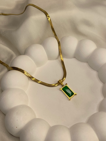 Gold-Plated Green Emerald Pendant Snake Chain