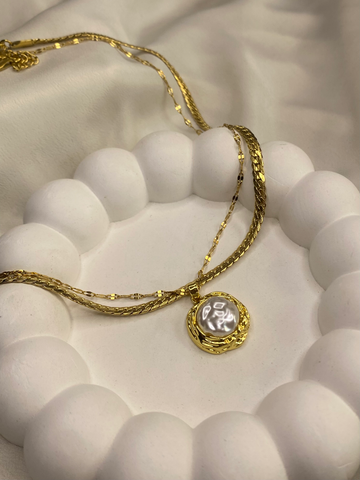 Gold-Plated 2-Layered White Stone Necklace