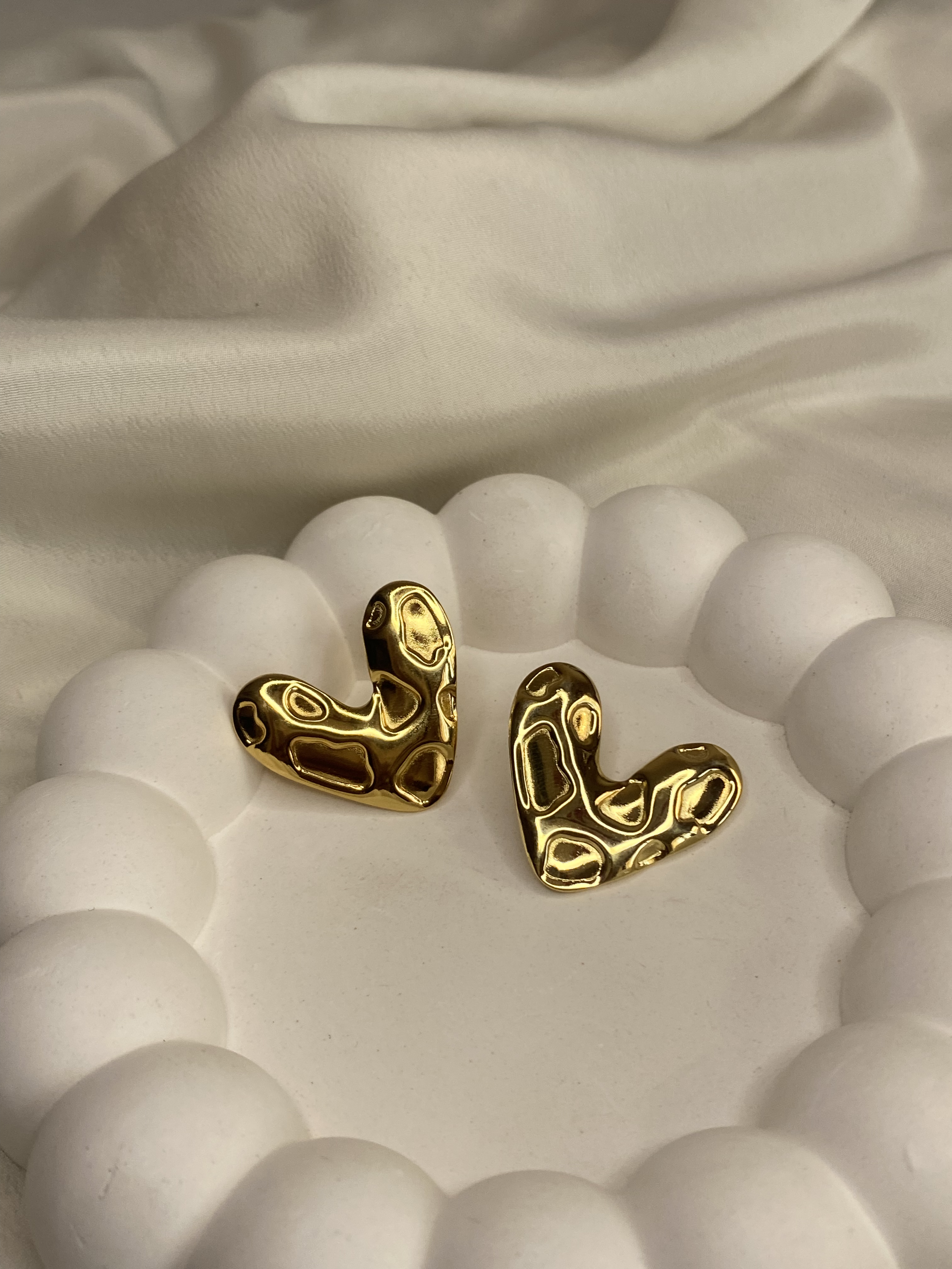 Gold-Plated Textured Heart Stud Earrings
