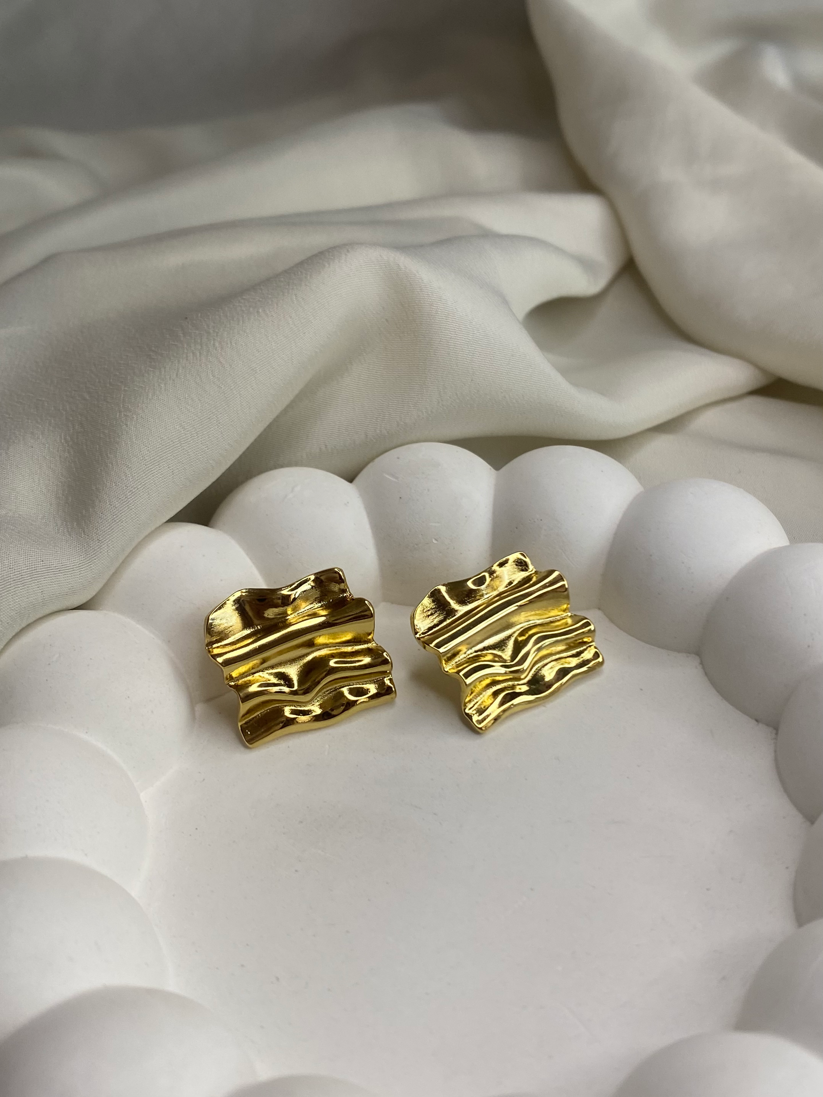 Gold-Plated Ripple Statement Earrings