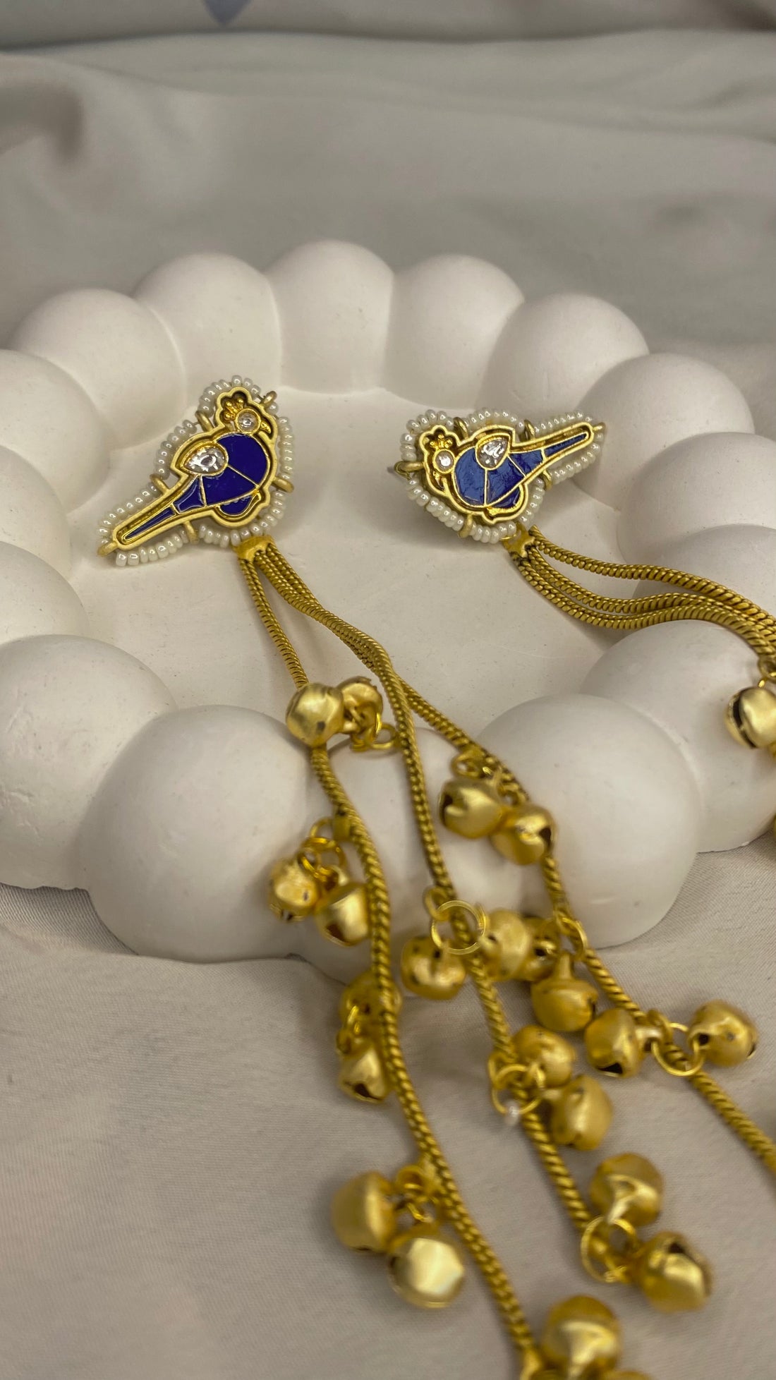 blue kasmiri bird earring