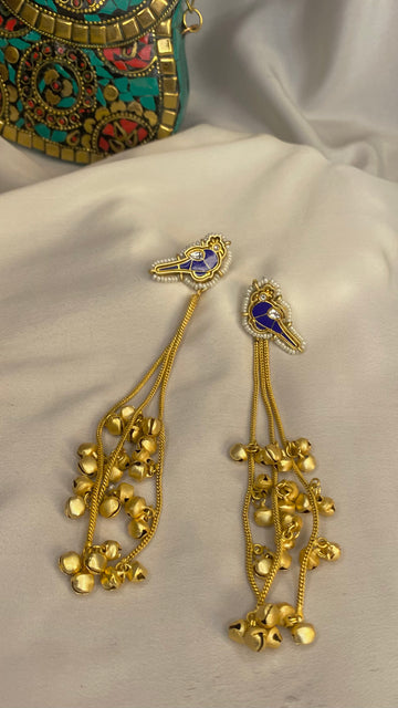 blue kasmiri bird earring